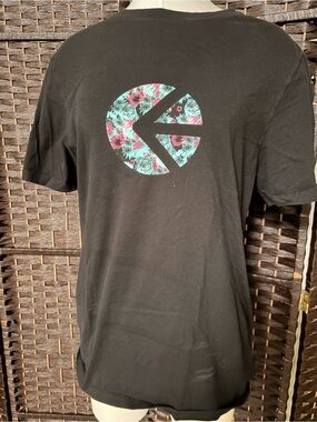 ethika Black Tee with Pink & Teal Floral Logo